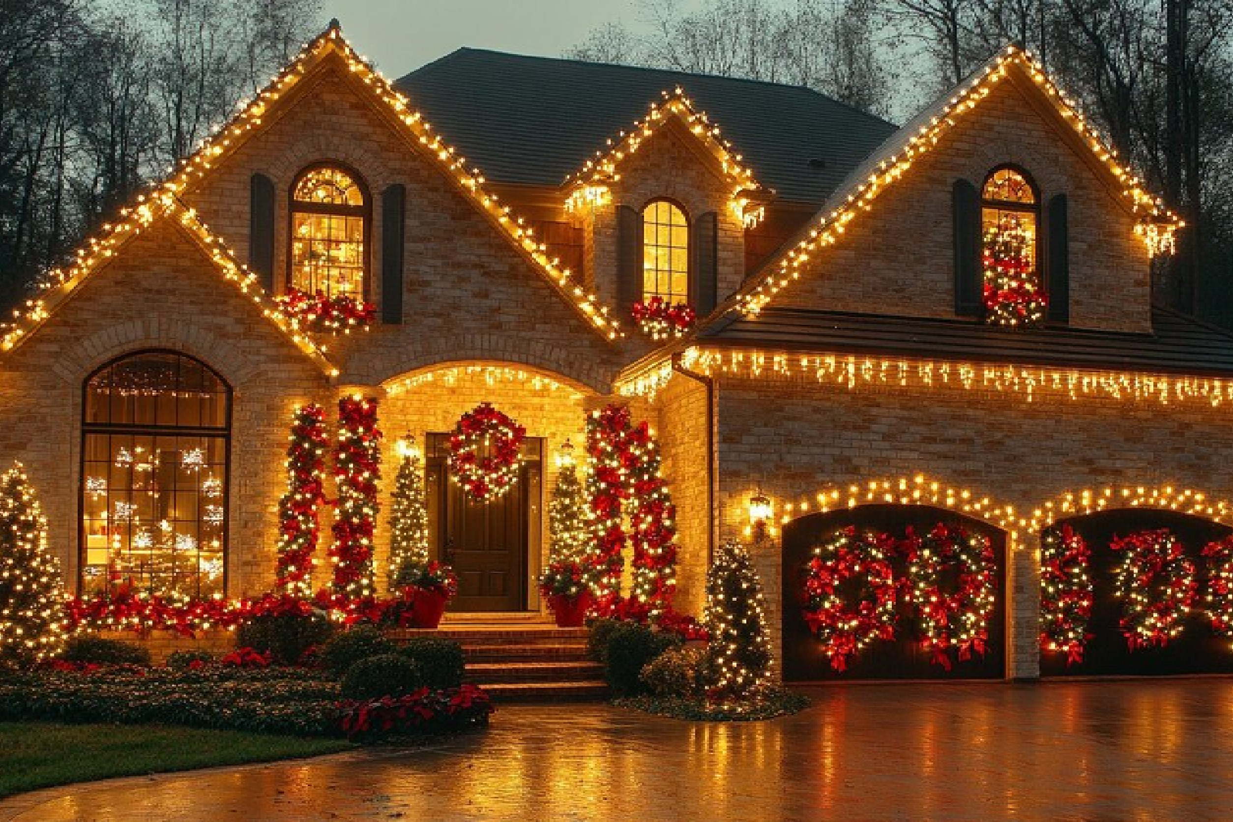 A house covered with christmas lights and festive decorations for the holiday season